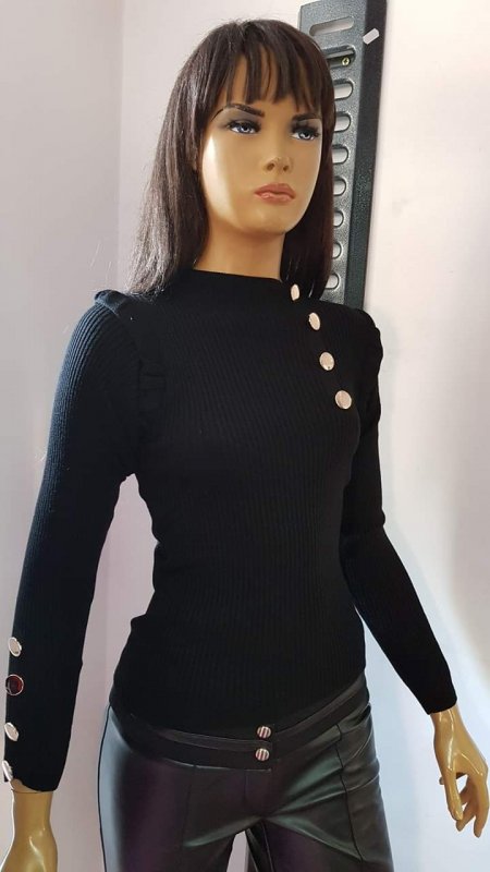 	 Bluza din tricot culoare neagra decorata cu nasturi cod B217