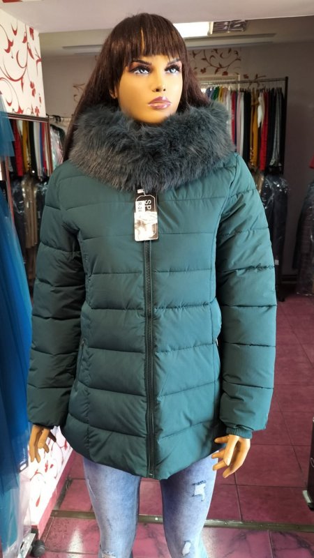 Geaca Paula din fas culoare verde captusita cod S463