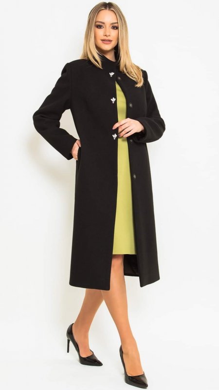 Palton elegant Sofia culoare neagra cu gulet tip tunica cod S429