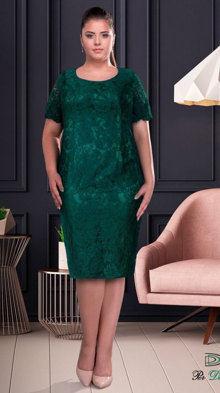 Rochie Roberta elegantă verde  din dantela cu dublaj cod R1068