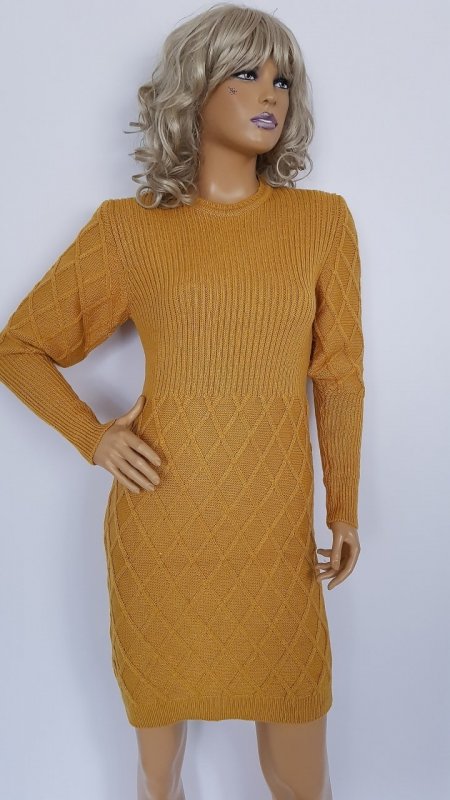 Rochie tricotata Magda culoare galben-mustar  cod R777 