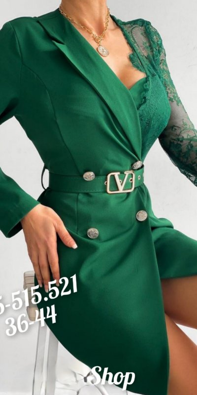 Rohie Dorra culoare verde model tip sacou cu o  maneca de dantela cod R949
