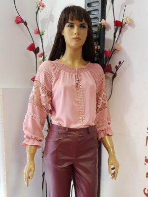 Bluza eleganta Maria culoare roz cu maneca dantelata cod B248