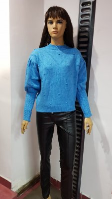 Bluza tricotata cu mânecă bufanta culoare bleu Cod B 210 