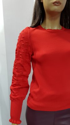 Bluza tricotata cu model pe maneca culoare roșie cod B207 