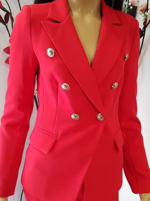 Costum elegant Carmen rosu-corai,Pantaloni si sacou cod C178