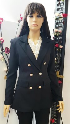 Costum Violeta ,office,negru ,sacou si pantaloni ,cu butoni aurii cod C183