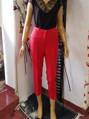 Pantaloni office rosii cu talie inalta si dunga cusuta cod C148