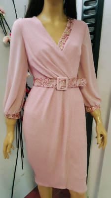  Rochie Laura din lurex culoare roz pudră cu paiete cod R888