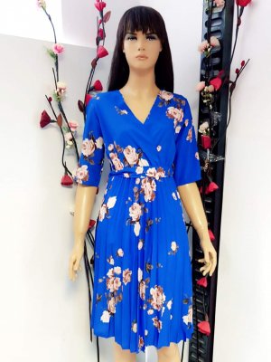 Rochie Monalissa culoare albastru electric  cu imprimeu floral cod R830